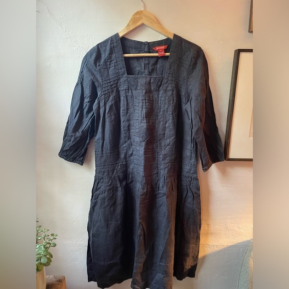 Sundance Embroidered Dress in Black Ramie Size 6 - Picture 1 of 13